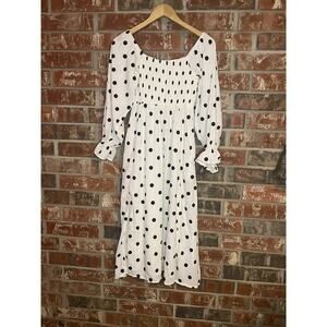 Style Cheat Flounce Sleeve Smock Maxi Dress White Black Dots Sz 6 Off Shoulder